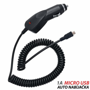 Autonabíjačka 1A s MicroUSB káblom 2m Čierna