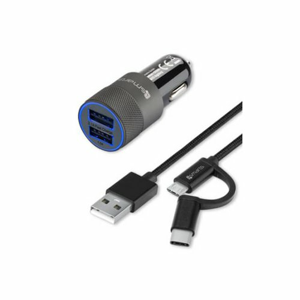 Autonabíjačka 4smarts Combo Cord 2v1 2.1A + Kábel MicroUSB/USB-C 1.5m Čierna