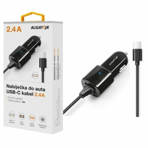 Autonabíjačka ALIGATOR USB-C, 2.4A, Turbo charge, čierna