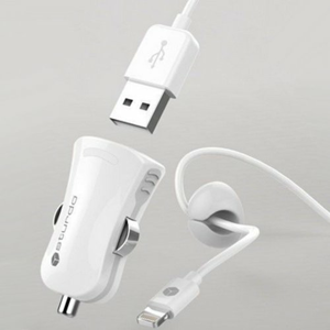 Autonabíjačka Sturdo 1xUSB 2A + Kábel Lightning MFi 1m Biela