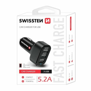 Autonabíjačka Swissten 3xUSB 5.2A 26W Čierna