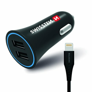 Autonabíjačka Swissten CL 2xUSB 2.4A + Kábel Lightning 1.2m Čierna