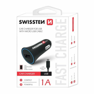 Autonabíjačka Swissten CL USB 1A + Kábel MicroUSB 1.5m Čierna