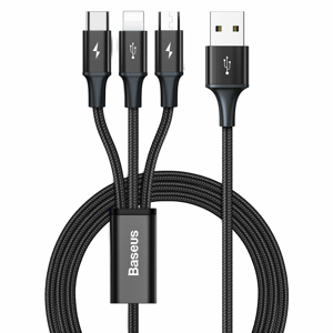 BASEUS 51027
BASEUS RAPID 3v1 Dátový kábel (USB Typ-C / Lightning / microUSB) 1.2m čierny