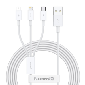 BASEUS 32718
BASEUS SUPERIOR 3v1 Dátový kábel (USB Typ-C / Lightning / microUSB) biely