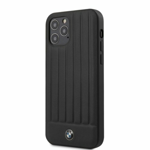 BMHCP12MPOCBK BMW Leather Hot Stamp Vertical Lines Kryt pro iPhone 12/12 Pro 6.1 Black