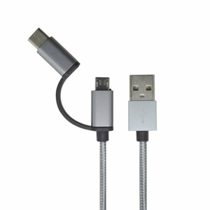 Dátový kábel 2v1 MicroUSB/USB-C 2.4A 1m Sivý