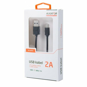 Dátový kábel Aligator USB-C 2A s predĺženým konektorom (vhodný pre odolné telefóny) 1m Čierny (EU Blister)