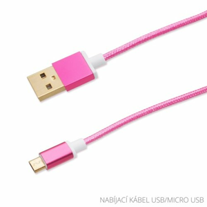 Dátový kábel MicroUSB 1.2m Ružový textilný