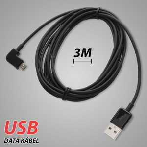 Dátový kábel s lomeným konektorom Micro USB, čierny, 3m