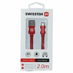 Dátový kábel Swissten Lightning (8pin) 2m Červený opletený