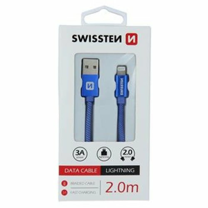 Dátový kábel Swissten Lightning (8pin) 2m Modrý opletený