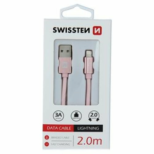 Dátový kábel Swissten Lightning (8pin) 2m Ružový opletený