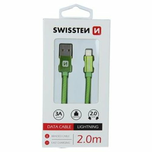 Dátový kábel Swissten Lightning (8pin) 2m Zelený opletený