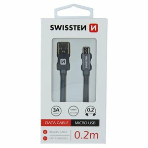 Dátový kábel Swissten MicroUSB 0.2m Sivý opletený