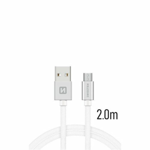 Dátový kábel Swissten MicroUSB Quick Charge 3A 2m Biely opletený