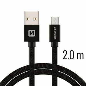 Dátový kábel Swissten MicroUSB Quick Charge 3A 2m Čierny opletený