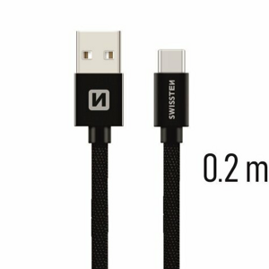 Dátový kábel Swissten USB-C Fast Charge 3A 0,2m Čierny opletený