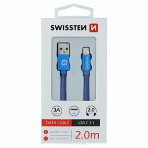 Dátový kábel Swissten USB-C Quick Charge 3A 2m Modrý opletený