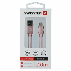 Dátový kábel Swissten USB-C Quick Charge 3A 2m Ružový opletený