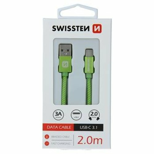 Dátový kábel Swissten USB-C Quick Charge 3A 2m Zelený opletený
