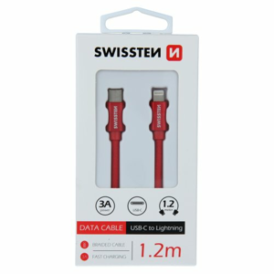 Dátový kábel Swissten USB-C/Lightning 1.2m Červený opletený