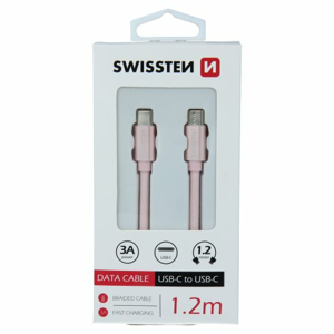 Dátový kábel Swissten USB-C/USB-C 1.2m Ružový opletený