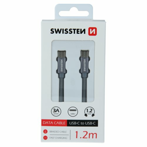 Dátový kábel Swissten USB-C/USB-C 1.2m Sivý opletený