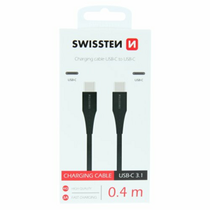 Dátový kábel Swissten USB-C/USB-C Fast Charge 3A 0,4m Čierny