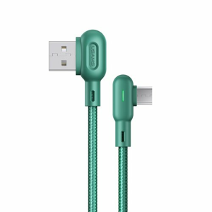 Dátový kábel USAMS SJ458 U57 MicroUSB lomený s osvetlením 1,2m Zelený opletený