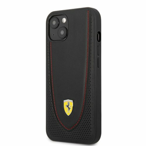 FEHCP13MRGOK Ferrari Leather with Curved Line Zadní Kryt pro iPhone 13 Black