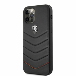 FEHQUHCP12LBK Ferrari Off Track Leather Quilted Zadní Kryt pro iPhone 12 Pro Max 6.7 Black