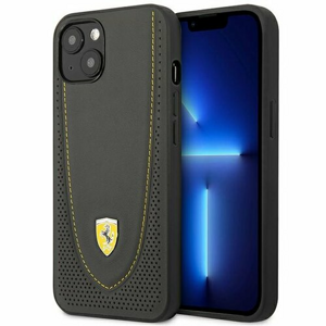 Ferrari case for iPhone 13 6,1" FEHCP13MRGOG black hard case Leather Curved Line