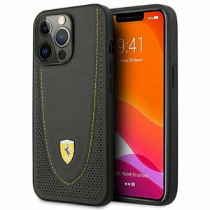 Ferrari case for iPhone 13 Pro 6,1" FEHCP13LRGOG black hard case Leather Curved Line