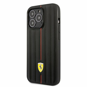 Ferrari Leather Embossed Stripes Zadní Kryt pro iPhone 14 Pro Black