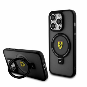 Ferrari Ring Stand MagSafe Zadní Kryt pro iPhone 15 Pro Black