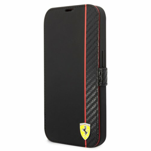 Ferrari Smooth and Carbon Effect Book Pouzdro pro iPhone 14 Pro Black