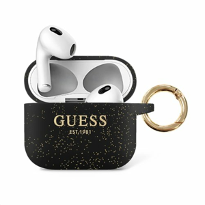 GUA3SGGEK Guess Glitter Printed Logo Silikonové Pouzdro pro Airpods 3 Black