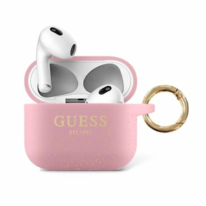 GUA3SGGEP Guess Glitter Printed Logo Silikonové Pouzdro pro Airpods 3 Pink