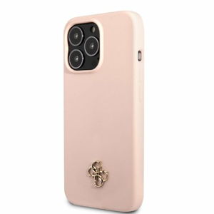 Puzdro Guess 4G Silicone Metal Logo iPhone 13 Pro Max - ružové