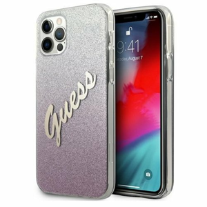 Guess case for iPhone 12 / 12 Pro 6,1" GUHCP12MPCUGLSPI pink hard case Glitter Gradient Script