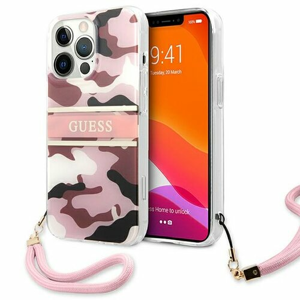 Guess case for iPhone 13 6,1" GUHCP13MKCABPI pink hard case Camo Strap Collection