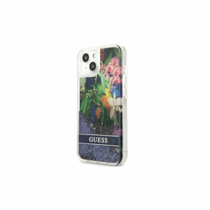 Guess case for iPhone 13 GUHCP13MLFLSB blue hard case Glitter Flower