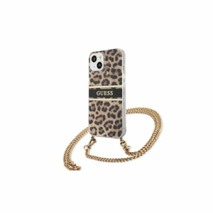 Guess case for iPhone 13 mini 5,4" GUHCP13SKBCLE Leopard hard case Gold Strap