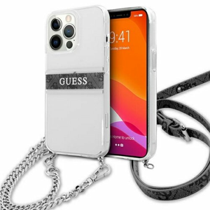 Guess case for iPhone 13 Mini 5,4" GUHCP13SKC4GBSI Transparent hard case 4G Grey Strap Silver