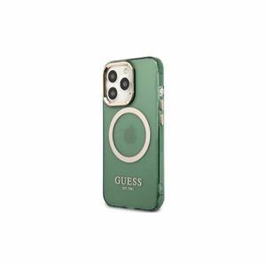 Guess case for iPhone 13 Pro / 13 6,1" GUHMP13LHTCMA green hard case Gold Outline Translucent