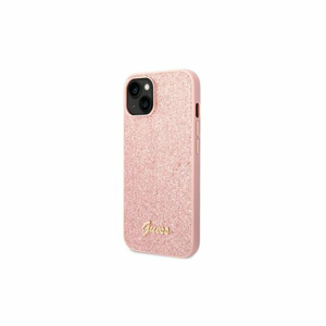 Guess case for iPhone 14 6,1" GUHCP14SHGGSHP pink PC/TPU Glitter Flakes Case Script Metal Logo