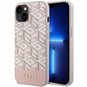 Guess case for iPhone 14 6,1" GUHMP14SHGCFSEP pink harcase Magsafe Gcube PU Stripes