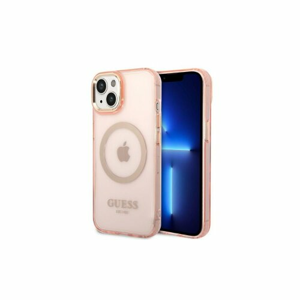 Guess case for iPhone 14 6,1" GUHMP14SHTCMP pink HC Magsafe Gold Outline Translucent