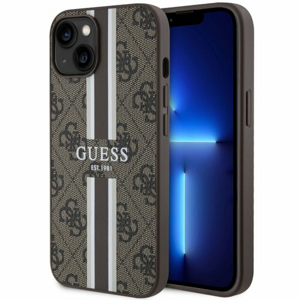 Guess case for iPhone 14 6,1" GUHMP14SP4RPSW brown harcase Magsafe 4G Printed Stripes